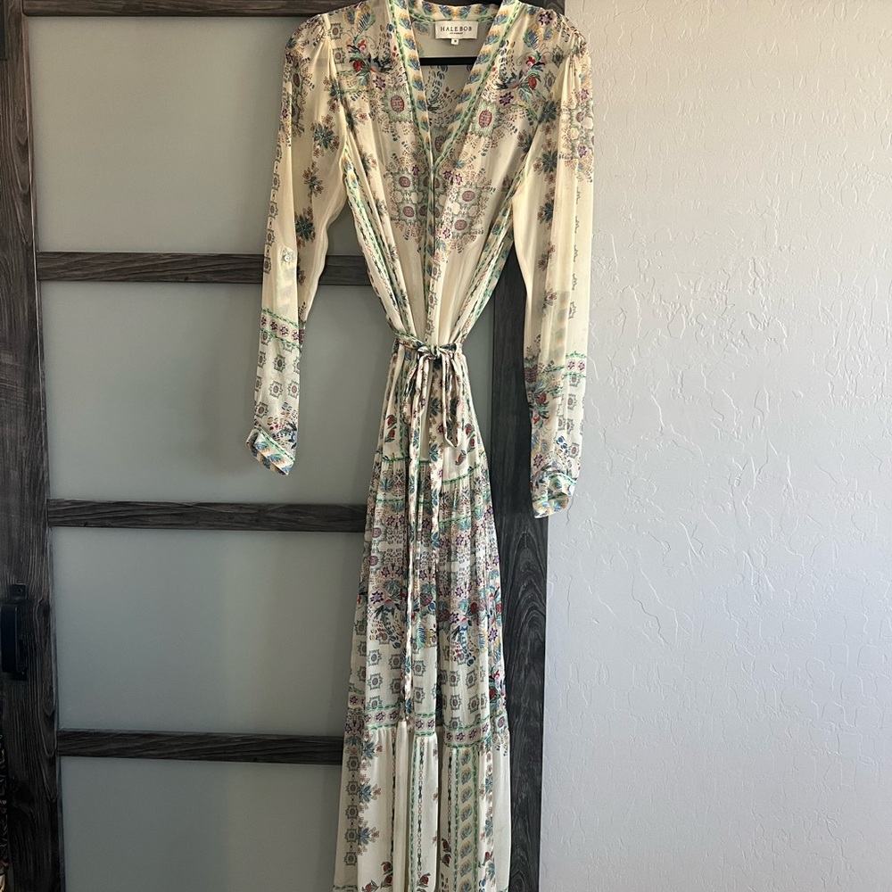 Hale Bob Cream Floral Print Tie-Waist Maxi Dress